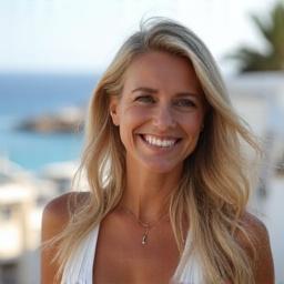 Femme souriante dans un cadre urbain.